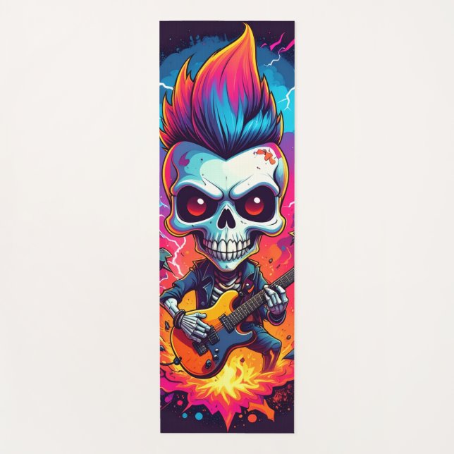 Rocker Skull with Mohawk Yoga Mat (Front)