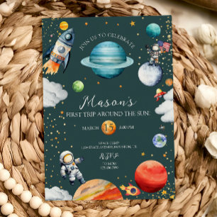 Rocket & Astronaut First Trip Around the Sun Space Invitation