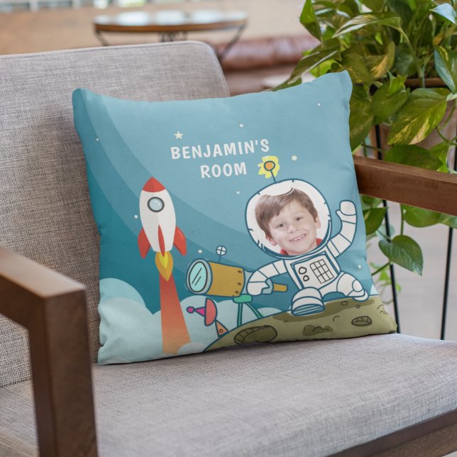 Rocket Astronaut Space Suit Custom Photo Kids Room Cushion (Creator Uploaded)