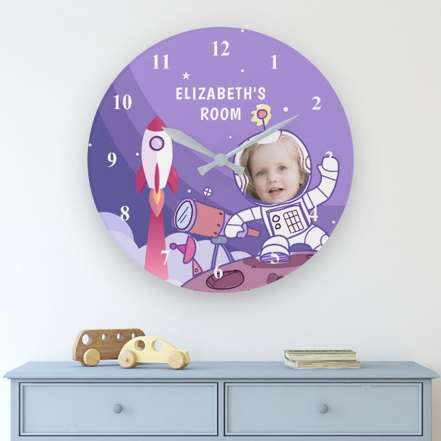 Rocket Astronaut Space Suit Custom Photo Kids Room Large Clock (Creator Uploaded)