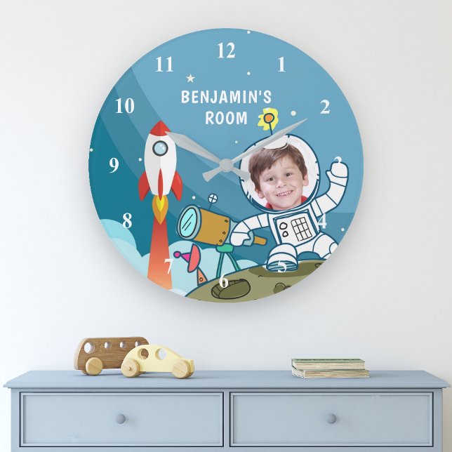 Rocket Astronaut Space Suit Custom Photo Kids Room Large Clock (Creator Uploaded)