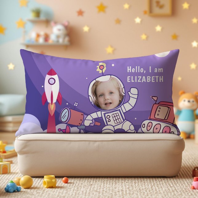 Rocket Astronaut Space Suit Custom Photo Kids Room Lumbar Cushion (Creator Uploaded)