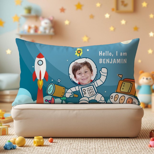 Rocket Astronaut Space Suit Custom Photo Kids Room Lumbar Cushion (Creator Uploaded)