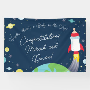 Rocket Baby Shower Bottle Spaceship Outer Space Banner