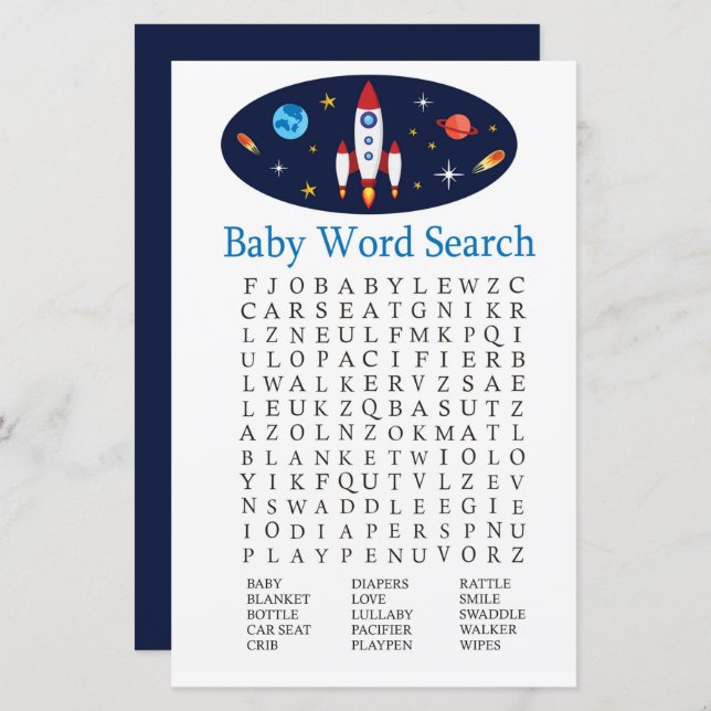 Rocket Baby Shower Word Search Game (Front/Back)