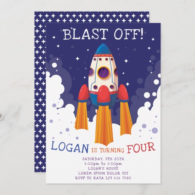 Rocket Birthday Invitation (Front/Back)