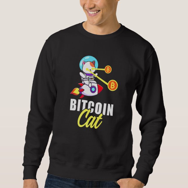 Rocket Bitcoin Cat Laser Eyes Coins Cryptocurrency Sweatshirt (Front)