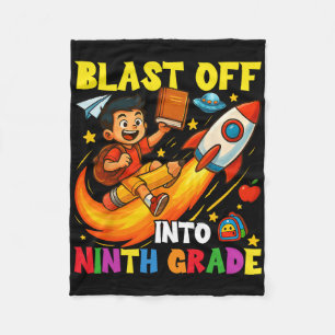 Rocket Blast Off Into Ninth Grade Funny Back To Sc Fleece Blanket