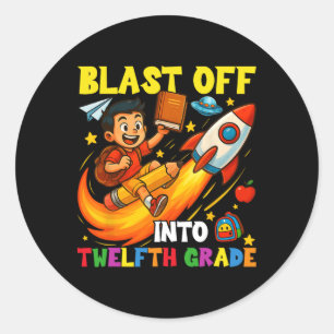 Rocket Blast Off Into Senior Funny Back To School Classic Round Sticker