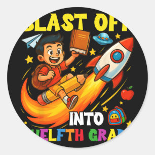 Rocket Blast Off Into Senior Funny Ck To School Classic Round Sticker
