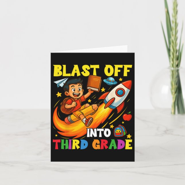 Rocket Blast Off Into Third Grade Funny Back To Sc Card (Front)