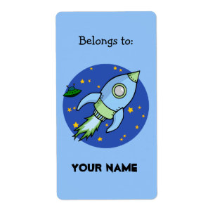 Rocket blue green Bookplate Label