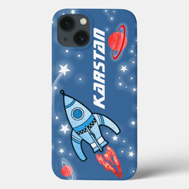 Rocket blue red name tough iphone space case (Back)