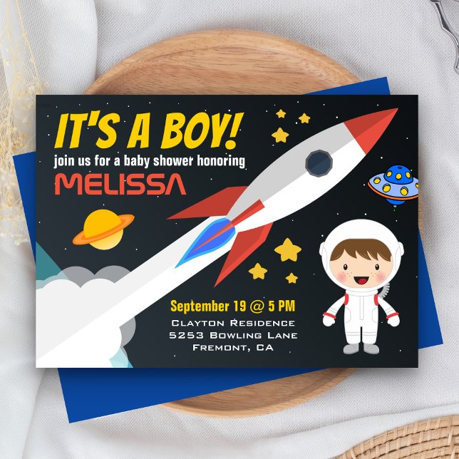 Rocket Boy Outer Space Baby Shower Invitation (Creator Uploaded)