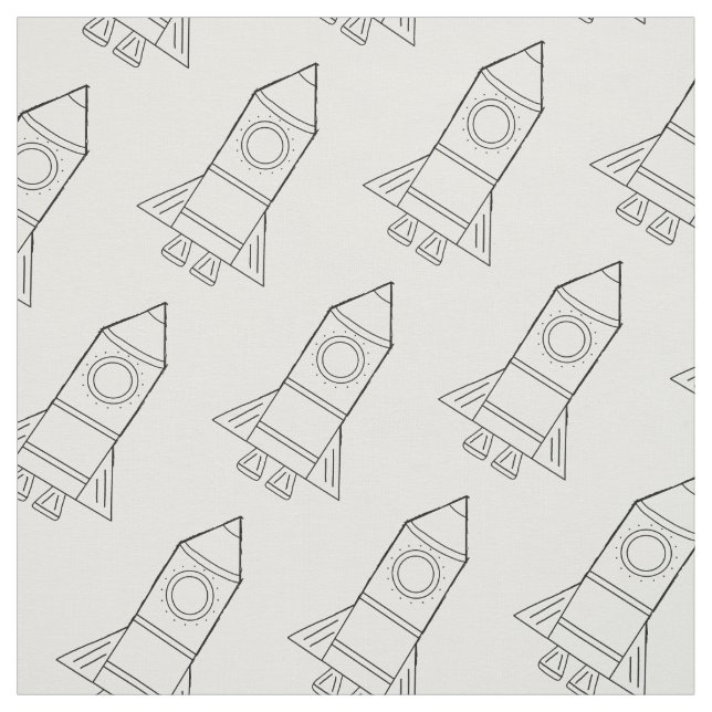 Rocket Drawing Black and White Pattern Fabric (Swatch)