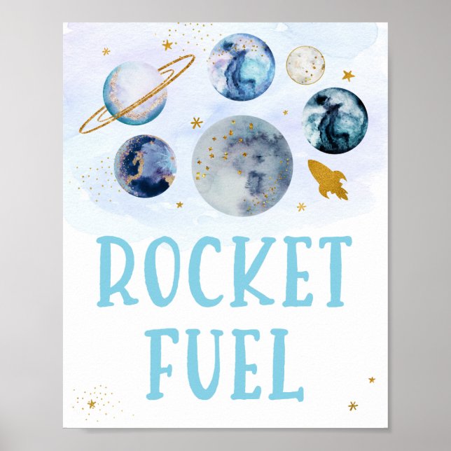 Rocket Fuel Galaxy Blue Gold Space Birthday Poster (Front)