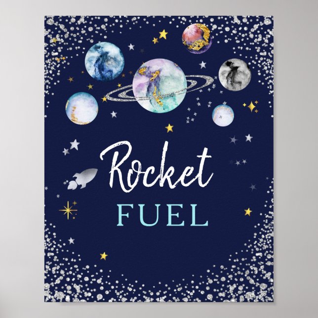 Rocket Fuel Space Galaxy Birthday Party Poster (Front)