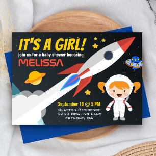 Rocket Girl Outer Space Baby Shower Invitation