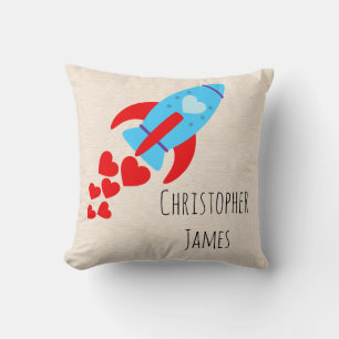 Rocket Hearts Blue Baby Boy Cushion