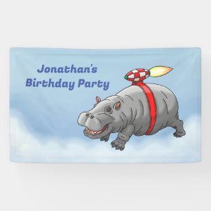 Rocket Hippo Birthday Banner