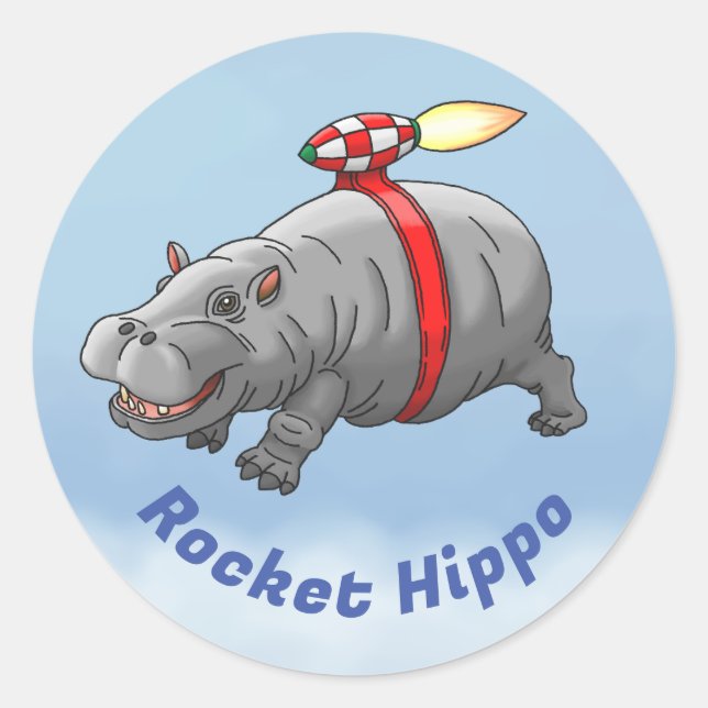Rocket Hippo Birthday Classic Round Sticker (Front)