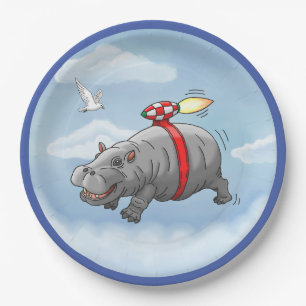 Rocket Hippo Birthday Paper Plate