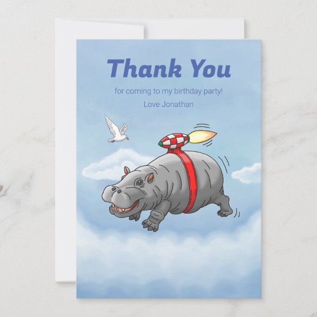 Rocket Hippo Birthday Thank You Card (Front)