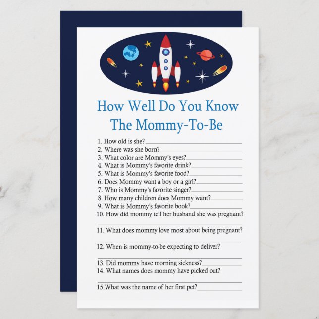 Rocket How well do you know baby shower game (Front/Back)