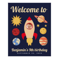 Rocket in Space Birthday Boy Photo Welcome Planets