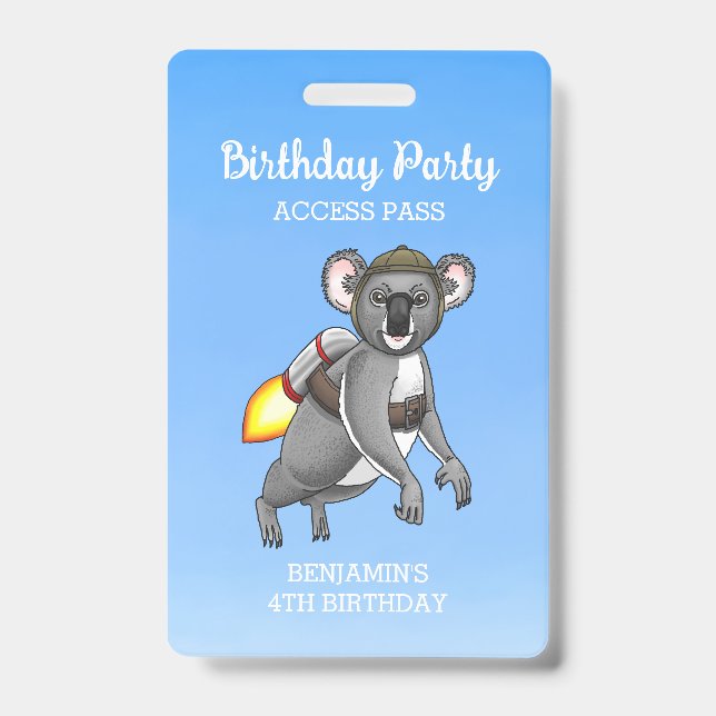 Rocket Koala Birthday ID Badge (Front)