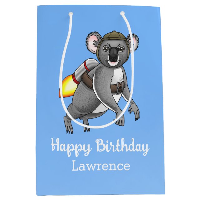 Rocket Koala Birthday Medium Gift Bag (Front)
