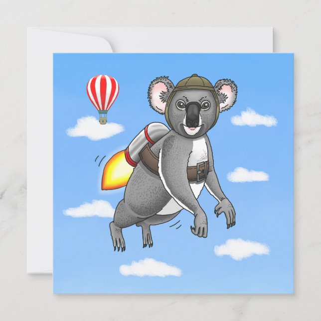Rocket Koala Birthday Thank You Card (Front)