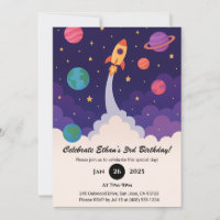 Rocket Launch & Outer Space Cartoon Birthday 