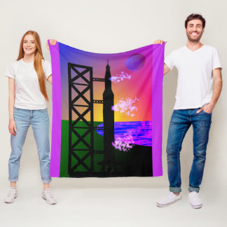 Rocket Launch Throw, pinks and purples Fleece Blanket