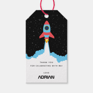 Rocket Launching in Outer Space Birthday Favour Gift Tags