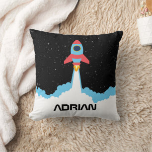 Rocket Launching in Outer Space Custom Name Cushion