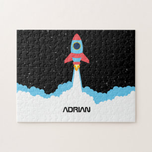 Rocket Launching in Outer Space Custom Name  Jigsaw Puzzle