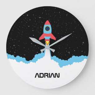 Rocket Launching in Outer Space Custom Name Large Clock