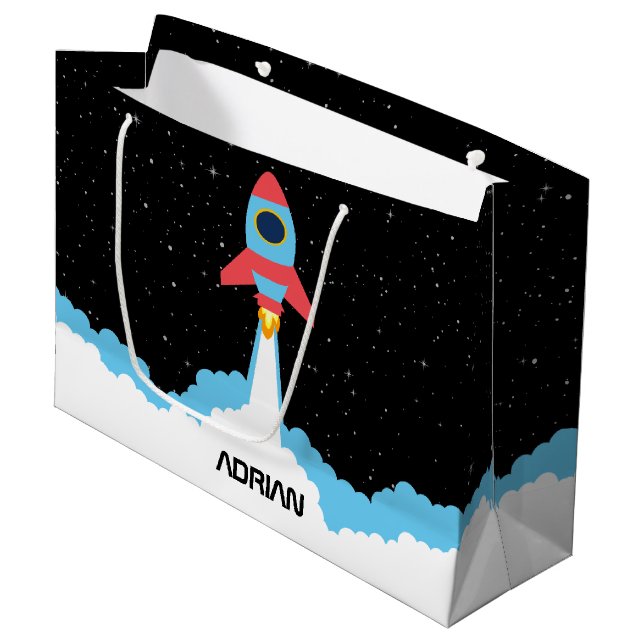 Rocket Launching in Outer Space Custom Name  Large Gift Bag (Front Angled)