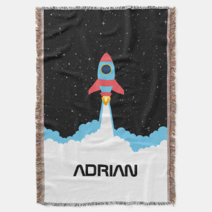 Rocket Launching in Outer Space Custom Name Throw Blanket