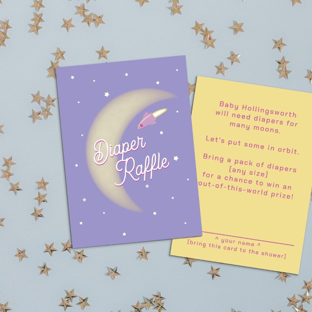 Rocket & Moon Diaper Raffle Purple Enclosure Card (Creator Uploaded)