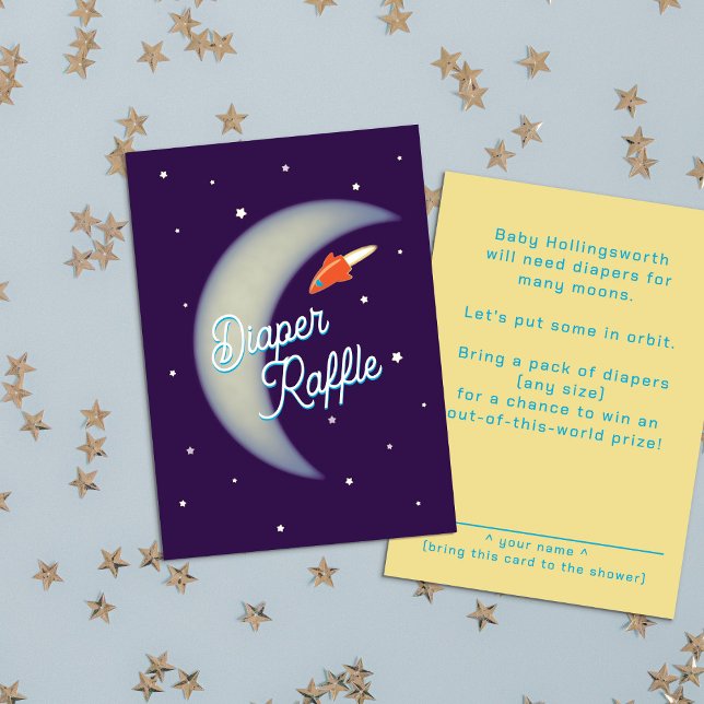 Rocket & Moon Diaper Raffle Red & Purple Enclosure Card (Creator Uploaded)