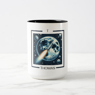 Rocket Moon Space Monogram Two-Tone Coffee Mug