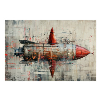 Rocket on grunge background in Vintage style. Poster