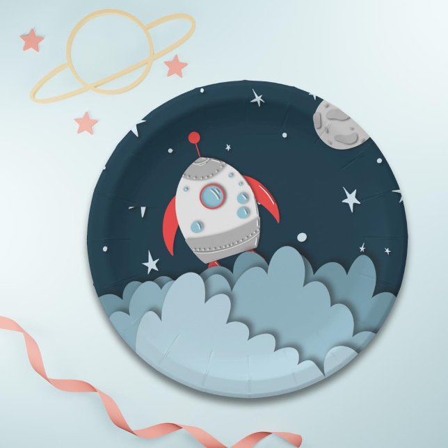 Rocket Outer Space Birthday Party Paper Plate (Creator Uploaded)
