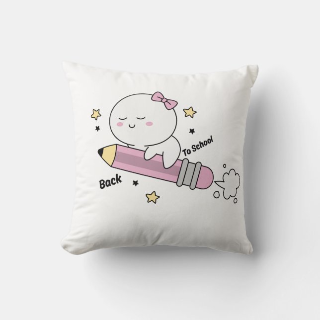 Rocket Pencil Back to School Throw Pillow - Cute S (Front)