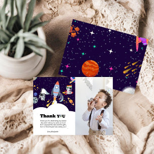 Rocket planet galaxy boy birthday  thank you card