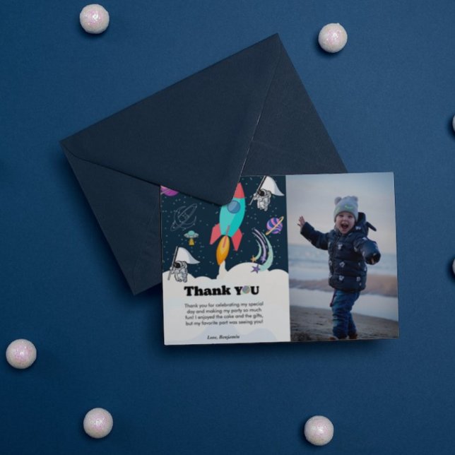 Rocket planet galaxy & outer space thank you card (Creator Uploaded)