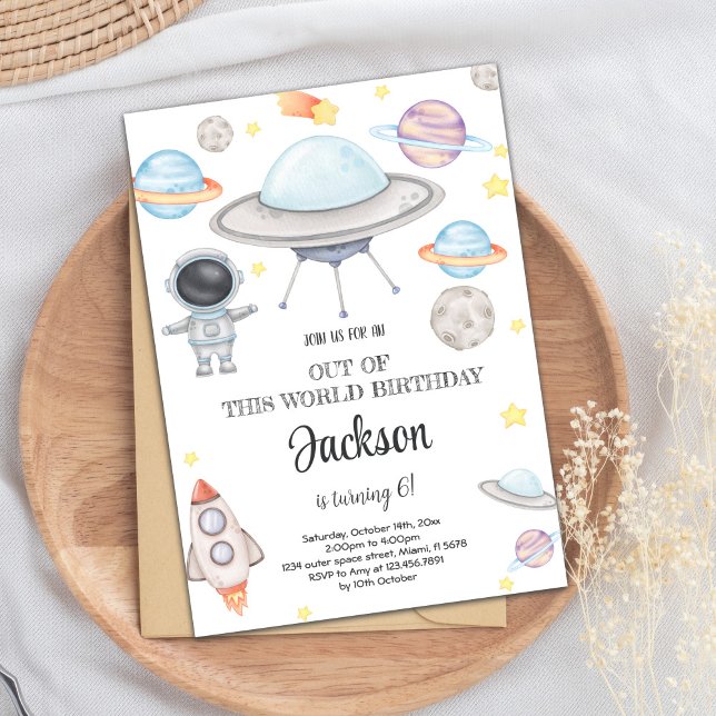 Rocket & Planets Galaxy Theme for Kids Invitation (Outer Space Birthday Invitations)