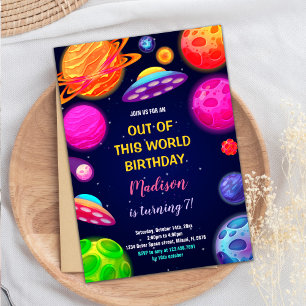 Rocket, Planets & Stars Party Theme Invitation